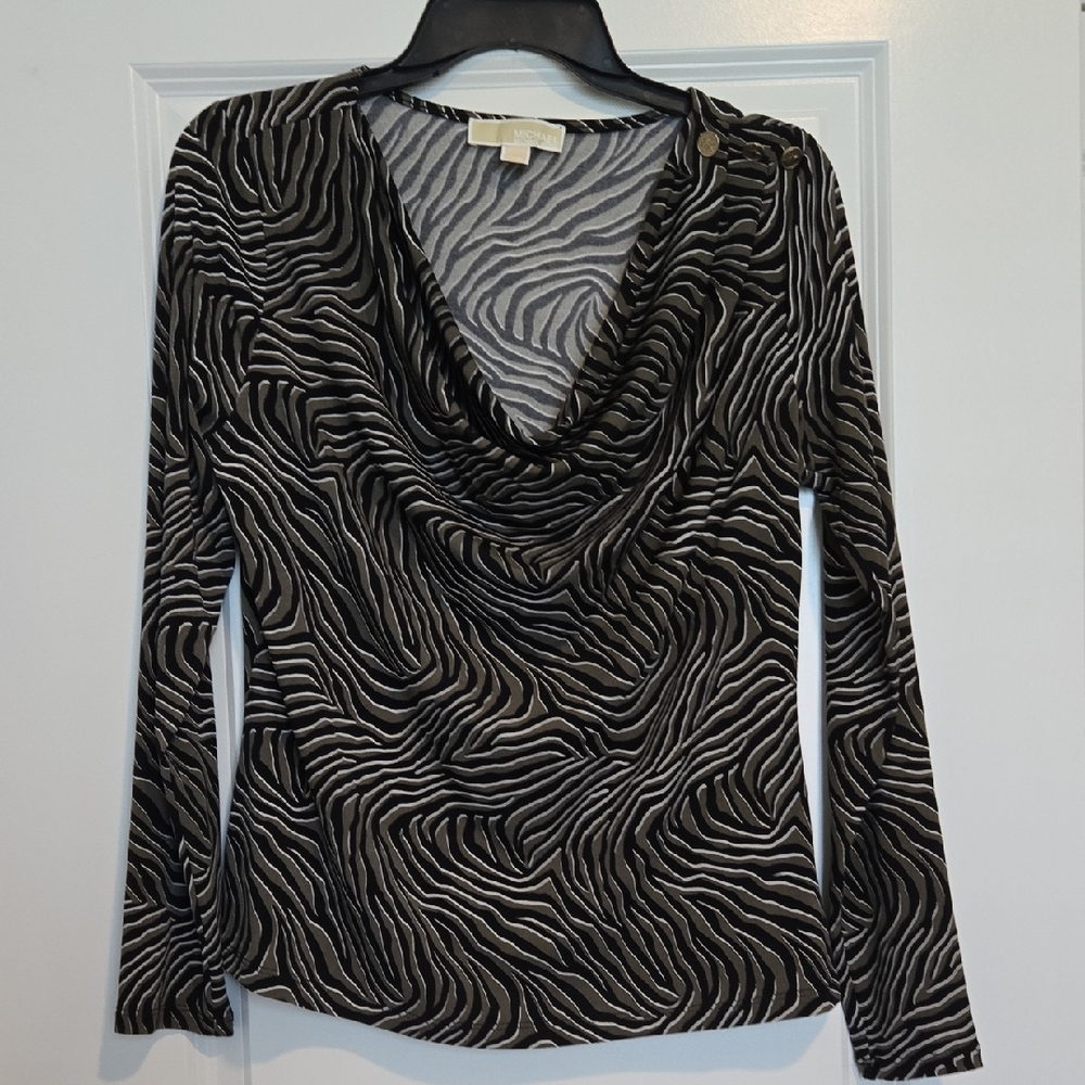 Michael Kors Zebra Print Top in Black and Gray